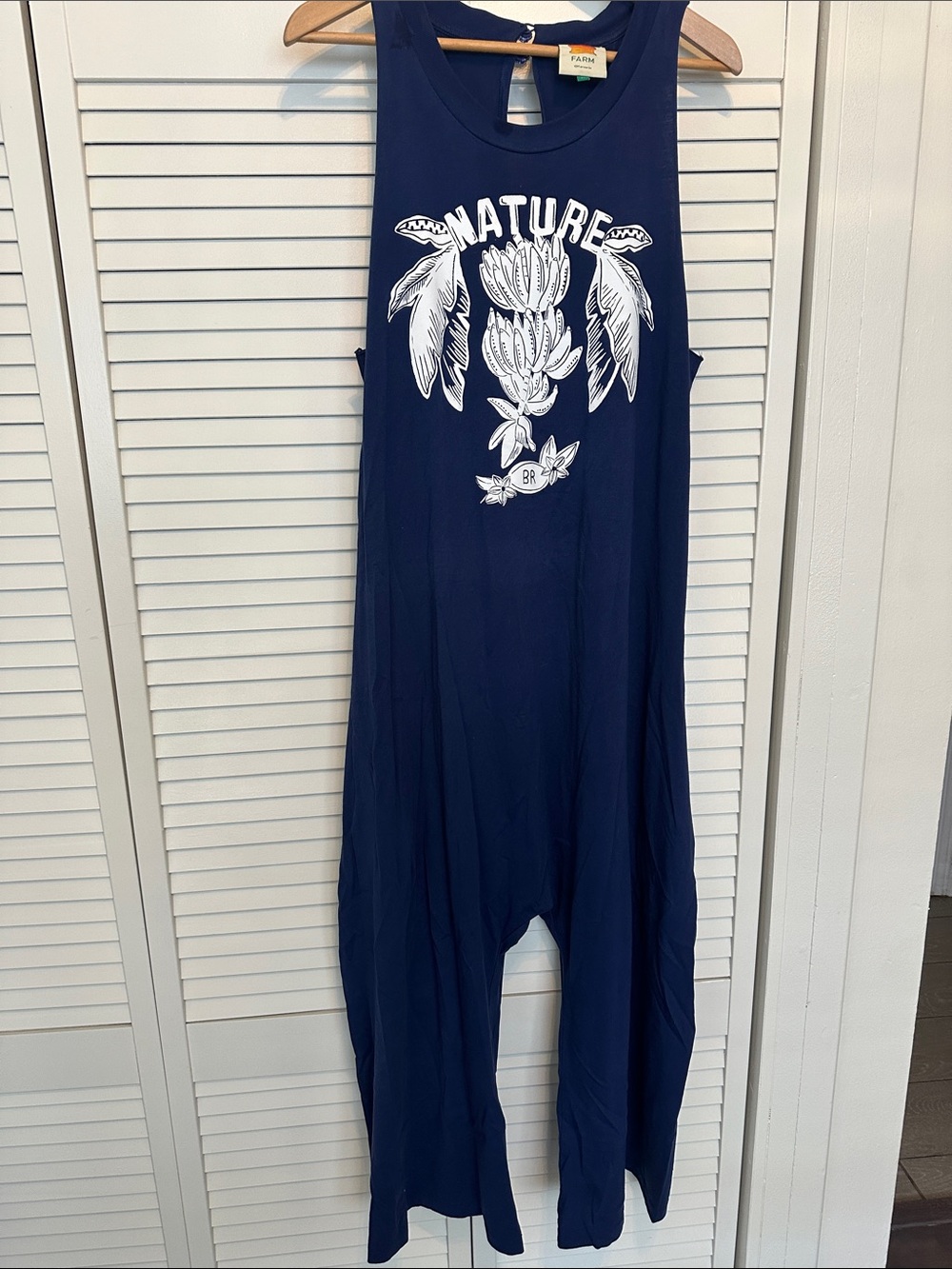 FARM Rio Navy Sleeveless Graphic Jumpsuit with White 'Nature' Print